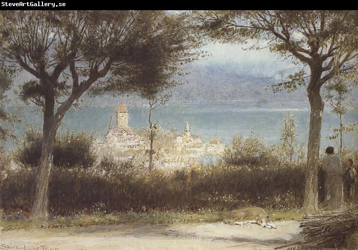 Albert goodwin,r.w.s The Town of Spiez on Lake Thun,Switzerland (mk37)